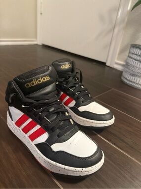 Adidas Hoops 3.0 Mid Top Unisex Kids Sneakers US 4 Black White Red